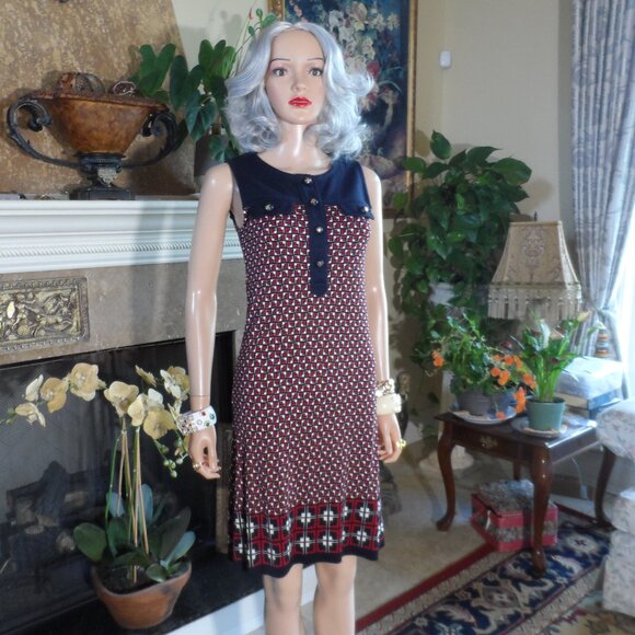 Tory Burch Dresses & Skirts - Tory Burch Silk/Wool Navy Blue/Red/White Print Sheath Dress Size XS